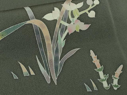 平和屋着物●極上　京加賀友禅　百貫石峰　訪問着　花篭　土筆　墨色地　暈し染め　反端付き　逸品　未使用　DZAB6081kh6