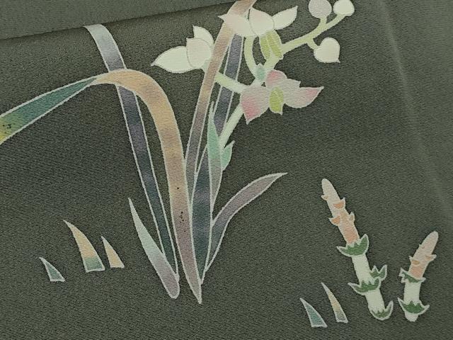 平和屋着物●極上　京加賀友禅　百貫石峰　訪問着　花篭　土筆　墨色地　暈し染め　反端付き　逸品　未使用　DZAB6081kh6