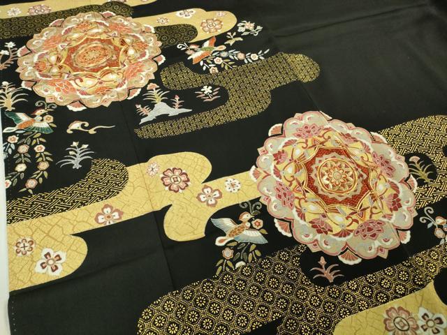 平和屋本店●極上　創業460年・千總　黒留袖　駒刺繍　正倉院花鳥文　金彩　逸品　DZAB6082kh6