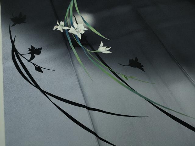 平和屋着物●極上　京の匠日展作家　丹下雄介　訪問着　草花　藍鉄色地　暈し染め　やまと誂製　ロング丈　逸品　DZAB6083kh6