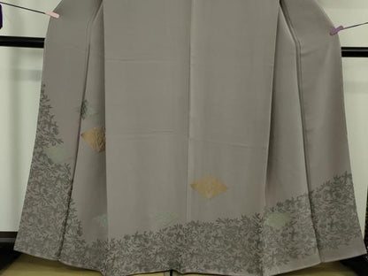 平和屋本店●極上 山口美術織物 皇室 伊勢神宮御用 西陣織 訪問着 お召地 桐竹鳳凰菱文 薄い鳩羽鼠色地 反端付き 逸品 未使用　DZAB6087kh6