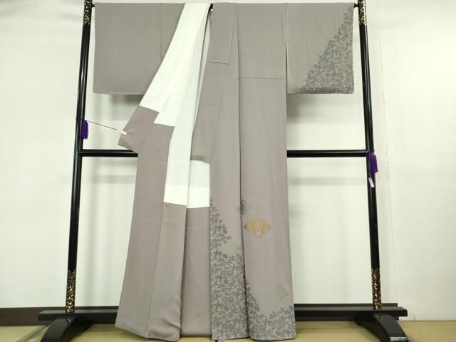 平和屋本店●極上 山口美術織物 皇室 伊勢神宮御用 西陣織 訪問着 お召地 桐竹鳳凰菱文 薄い鳩羽鼠色地 反端付き 逸品 未使用　DZAB6087kh6