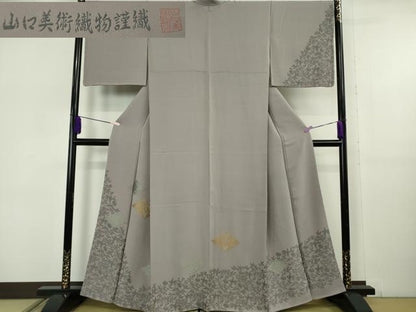 平和屋本店●極上 山口美術織物 皇室 伊勢神宮御用 西陣織 訪問着 お召地 桐竹鳳凰菱文 薄い鳩羽鼠色地 反端付き 逸品 未使用　DZAB6087kh6