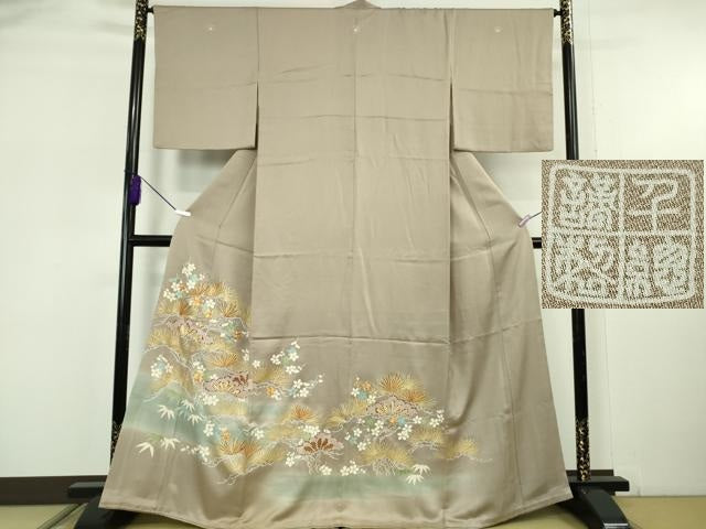 平和屋本店●極上　創業460年・千總　色留袖　駒刺繍　松竹梅　薄い梅染色地　金彩　反端付き　逸品　DZAB6088kh6