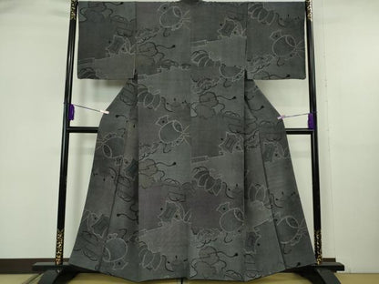 平和屋本店●極上　江戸小紋　訪問着　京友禅　宝尽くし　鮫小紋柄　行儀　角通し　黒地　反端付き　逸品　DZAB6089kh6
