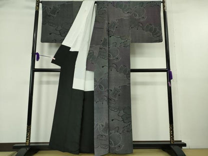平和屋本店●極上　江戸小紋　訪問着　京友禅　宝尽くし　鮫小紋柄　行儀　角通し　黒地　反端付き　逸品　DZAB6089kh6