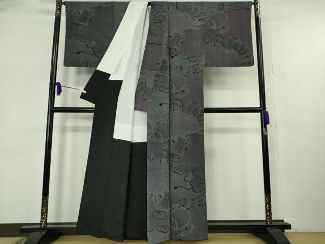 平和屋本店●極上　江戸小紋　訪問着　京友禅　宝尽くし　鮫小紋柄　行儀　角通し　黒地　反端付き　逸品　DZAB6089kh6