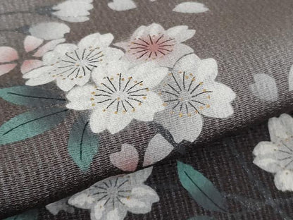平和屋着物●極上　訪問着　柿しぶ染　天然繭糸御召　手描き　枝桜　蝉色地　金銀彩　反端付き　逸品　未使用　DZAB6091kh6