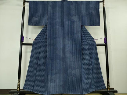 平和屋着物●極上　藍造り国選定無形文化財 藍師・佐藤昭人 藍染師・風間貴之 小紋　縞　寄せ小紋柄　証紙付き　逸品　未使用　DZAB6094kh6