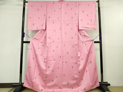 平和屋着物●極上　小紋　テディベア　くま　薄紅梅色地　逸品　未使用　DZAB6095kh6