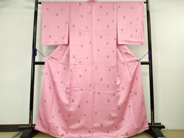 平和屋着物●極上　小紋　テディベア　くま　薄紅梅色地　逸品　未使用　DZAB6095kh6
