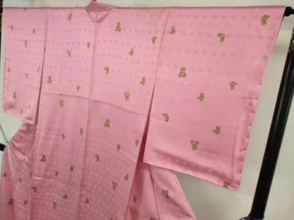 平和屋着物●極上　小紋　テディベア　くま　薄紅梅色地　逸品　未使用　DZAB6095kh6