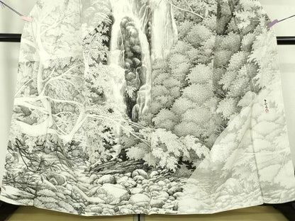平和屋本店●極上　琉染の創設者　山岡古都　水墨書　訪問着　神庭瀑　逸品　未使用　DZAB6096kh6