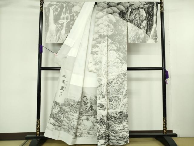 平和屋本店●極上　琉染の創設者　山岡古都　水墨書　訪問着　神庭瀑　逸品　未使用　DZAB6096kh6