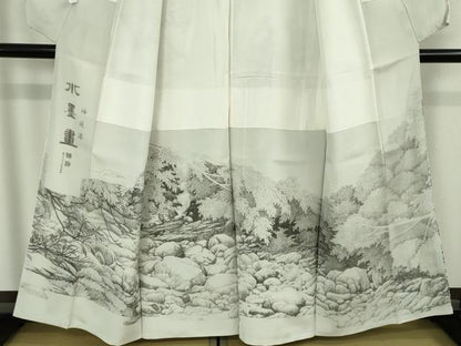 平和屋本店●極上　琉染の創設者　山岡古都　水墨書　訪問着　神庭瀑　逸品　未使用　DZAB6096kh6