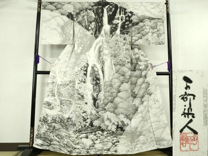 平和屋本店●極上　琉染の創設者　山岡古都　水墨書　訪問着　神庭瀑　逸品　未使用　DZAB6096kh6