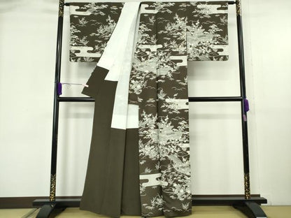 平和屋着物●極上　石川県指定無形文化財　牛首紬　白山工房　手織り　訪問着　御所解文　濃い海松茶色地　金彩　逸品　DZAB6097kh6
