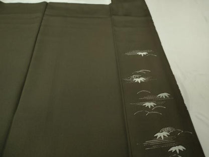 平和屋着物●極上　石川県指定無形文化財　牛首紬　白山工房　手織り　訪問着　御所解文　濃い海松茶色地　金彩　逸品　DZAB6097kh6