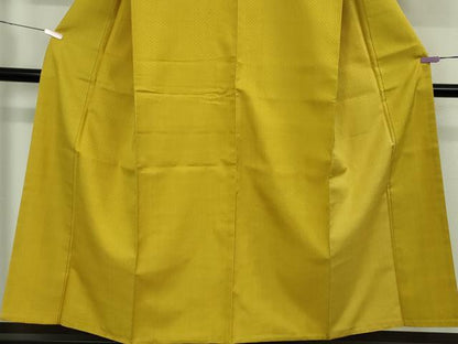平和屋本店●極上　山下八百子　本場黄八丈　市松綾織　紬　色無地　黄支子色　逸品　DZAB6102kh6