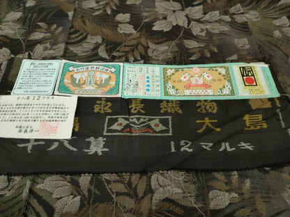 平和屋本店●極上　本場大島紬　伝統工芸士　永長洋一　十八算　12マルキ　古代染色純泥染　草葉文　証紙付き　逸品　DZAB6108kh6