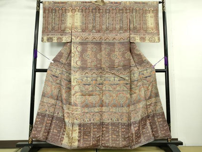 平和屋着物●極上　インド・アッサム　野蚕糸　手織　ムガシルク　訪問着　壁画文様　暈し染め　逸品　DZAB6109kh6