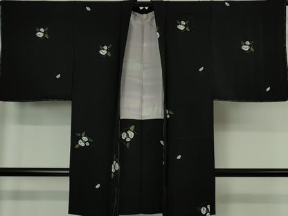 平和屋着物∞極上　長羽織　絞り染め　草花文　黒地　金彩　逸品　未使用　DZAB6113kh6