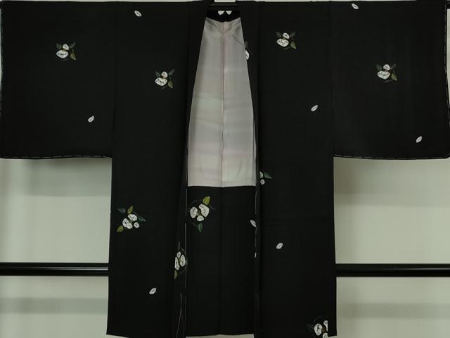 平和屋着物∞極上　長羽織　絞り染め　草花文　黒地　金彩　逸品　未使用　DZAB6113kh6