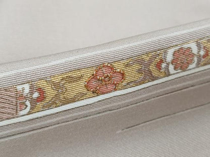 平和屋着物∞極上　道行コート　ロング丈　駒刺繍　横段花文　白茶色地　金彩　逸品　DZAB6114kh6