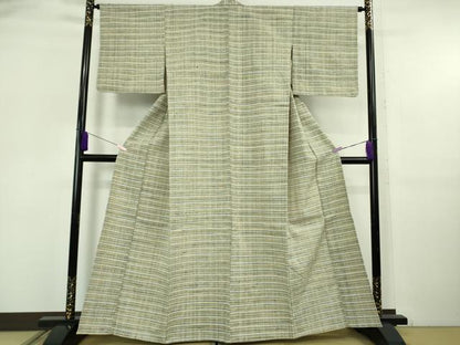 平和屋本店▽極上　浦野理一　経節紬　単衣　横縞　逸品　DZAB6115kh6