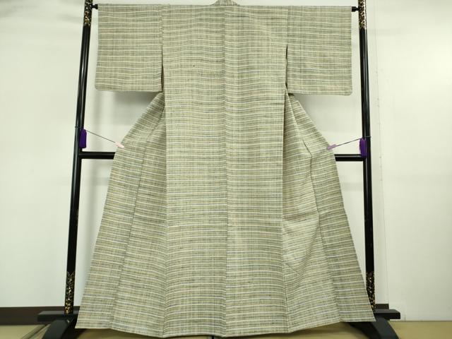 平和屋本店▽極上　浦野理一　経節紬　単衣　横縞　逸品　DZAB6115kh6
