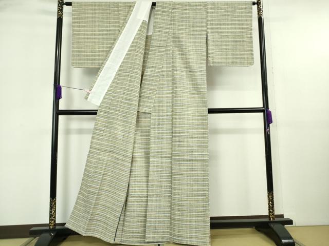 平和屋本店▽極上　浦野理一　経節紬　単衣　横縞　逸品　DZAB6115kh6