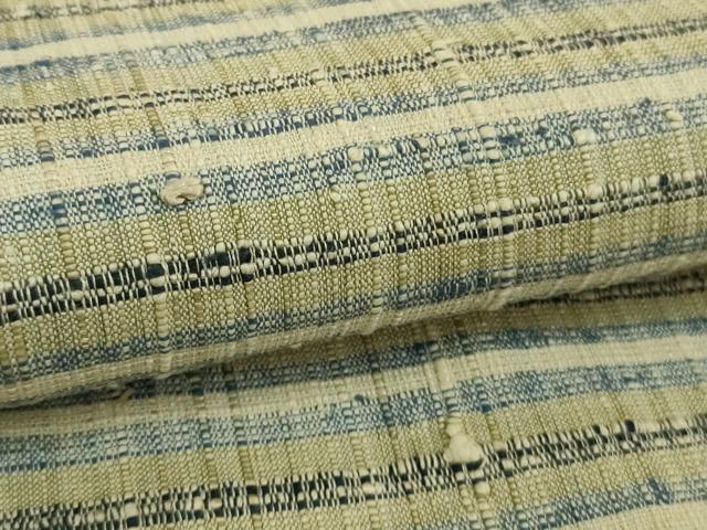平和屋本店▽極上　浦野理一　経節紬　単衣　横縞　逸品　DZAB6115kh6
