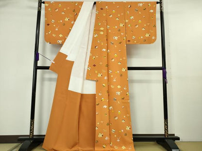 平和屋本店●極上　銀座　志ま亀　小紋　玩具文様　蜜柑色地　たとう紙付き　逸品　DZAB6116kh6