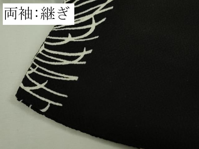 平和屋着物●極上　男性　小紋　キングサイズ　乱菊　黒地　金彩　鬼しぼ縮緬　逸品　DZAB6118kh6