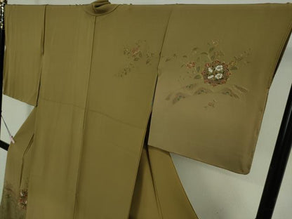 平和屋着物●極上　中国三大刺繍 スワトウ刺繍 汕頭刺繍 蘇州刺繍 訪問着 正倉院花唐草文 桑染色 暈し染め 金糸 逸品 未使用　DZAB6119kh6