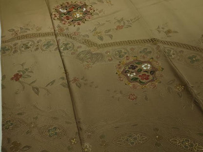 平和屋着物●極上　中国三大刺繍 スワトウ刺繍 汕頭刺繍 蘇州刺繍 訪問着 正倉院花唐草文 桑染色 暈し染め 金糸 逸品 未使用　DZAB6119kh6