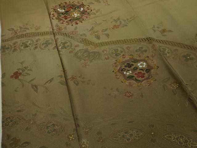平和屋着物●極上　中国三大刺繍 スワトウ刺繍 汕頭刺繍 蘇州刺繍 訪問着 正倉院花唐草文 桑染色 暈し染め 金糸 逸品 未使用　DZAB6119kh6