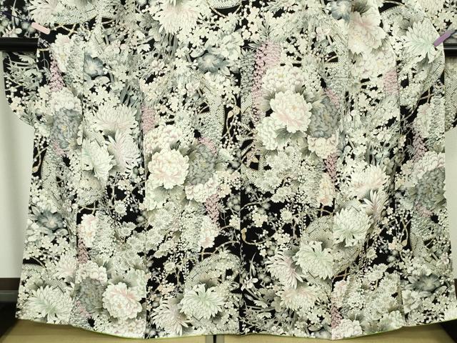 平和屋本店●極上　創業460年・千總　振袖　乱菊　藤　梅　牡丹　黒地　金彩　逸品　DZAB6120kh6