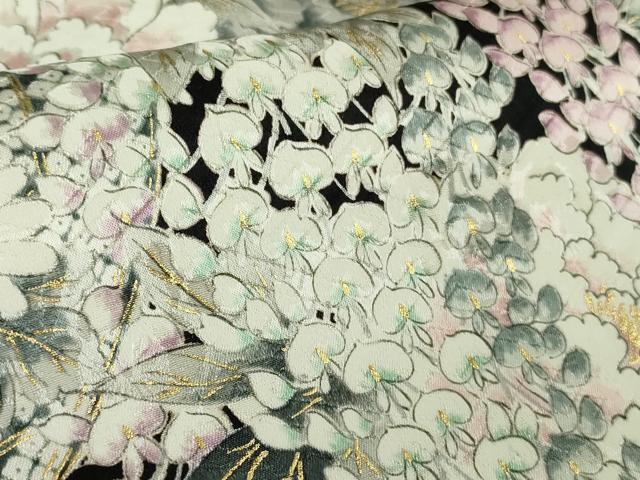 平和屋本店●極上　創業460年・千總　振袖　乱菊　藤　梅　牡丹　黒地　金彩　逸品　DZAB6120kh6