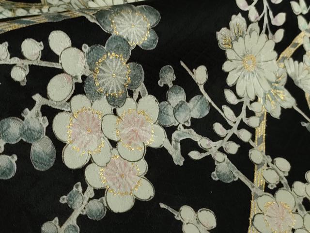 平和屋本店●極上　創業460年・千總　振袖　乱菊　藤　梅　牡丹　黒地　金彩　逸品　DZAB6120kh6