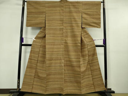 平和屋本店●極上　郡上紬　草木染　横段文　逸品　DZAB6123kh6