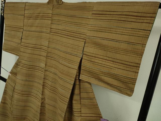 平和屋本店●極上　郡上紬　草木染　横段文　逸品　DZAB6123kh6