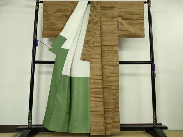 平和屋本店●極上　郡上紬　草木染　横段文　逸品　DZAB6123kh6
