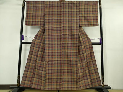 平和屋本店●極上　郡上紬　草木染　格子　逸品　DZAB6124kh6