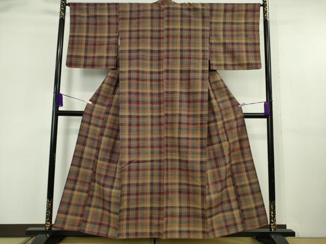 平和屋本店●極上　郡上紬　草木染　格子　逸品　DZAB6124kh6