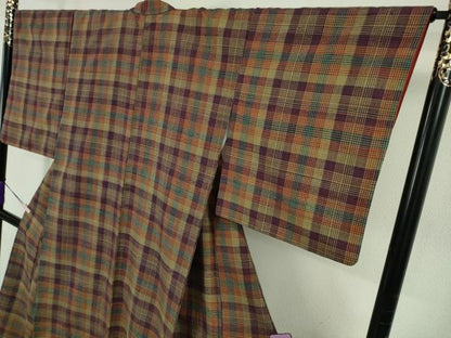 平和屋本店●極上　郡上紬　草木染　格子　逸品　DZAB6124kh6