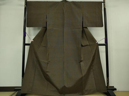 平和屋本店▽極上　本場黄八丈　黒八丈　紬　平織　単衣　縞　逸品　未使用　DZAB6128kh6