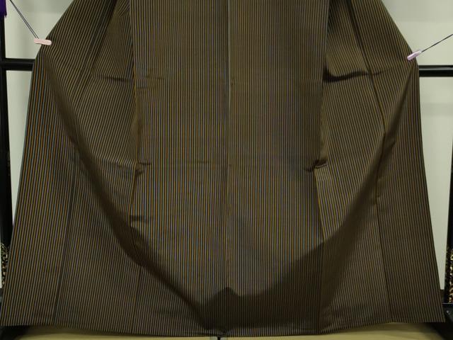 平和屋本店▽極上　本場黄八丈　黒八丈　紬　平織　単衣　縞　逸品　未使用　DZAB6128kh6