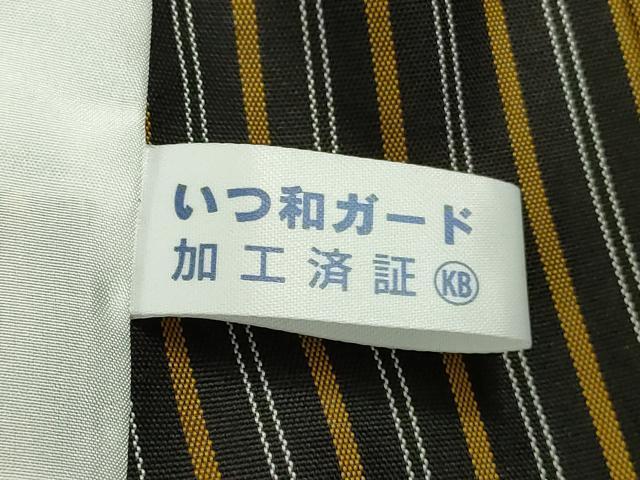 平和屋本店▽極上　本場黄八丈　黒八丈　紬　平織　単衣　縞　逸品　未使用　DZAB6128kh6