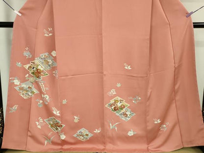 平和屋本店●極上　創業460年・千總　訪問着　駒刺繍　松川菱吉祥花文　東雲色地　金彩　反端付き　逸品　未使用　DZAB6130kh6